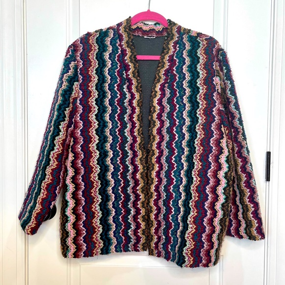Vintage Sweaters - VINTAGE RAINBOW KNIT CARDIGAN BLAZER LARGE